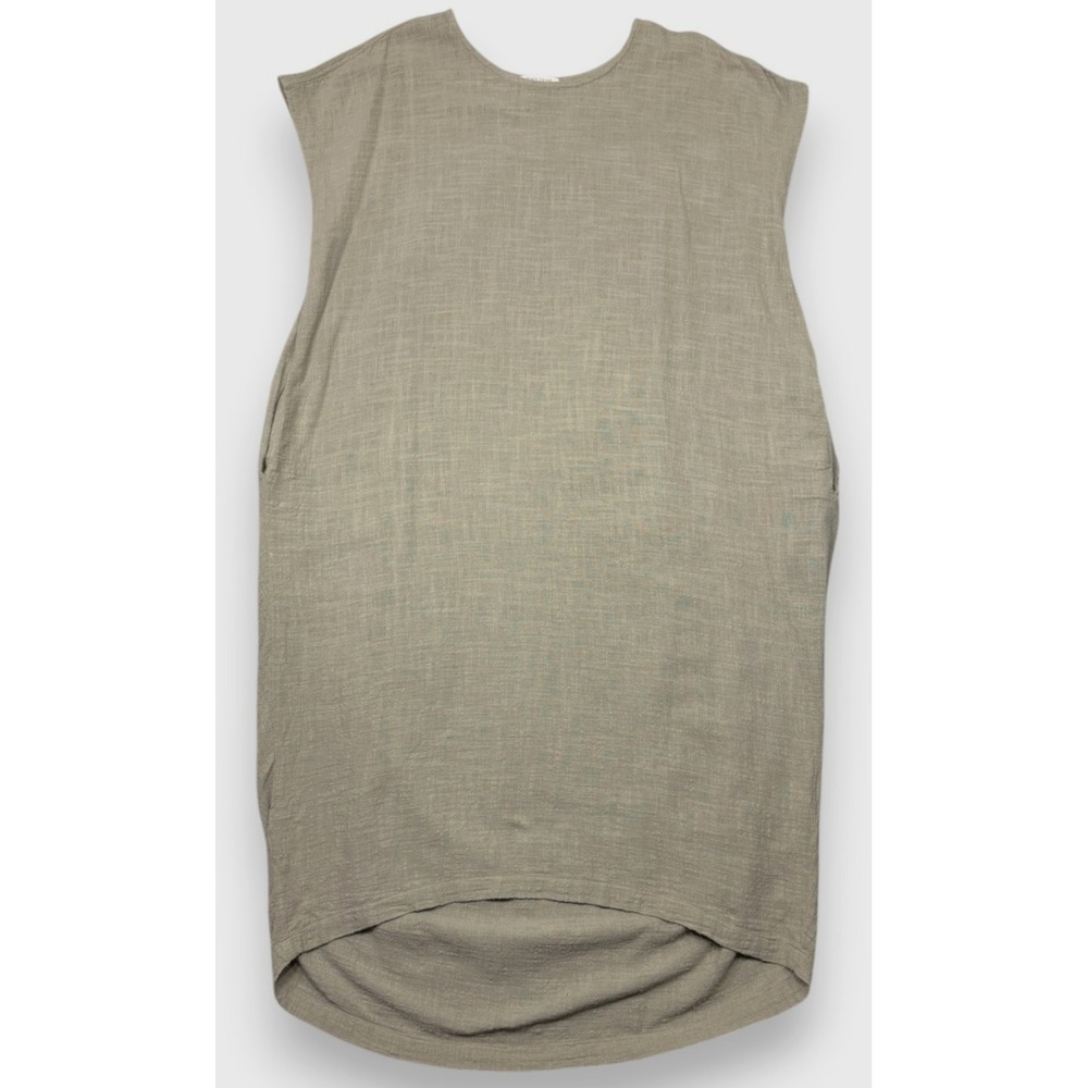 Black Crane Obi Dress Womens S Beige Linen Sleeveless Cotton Gauze Lagenlook